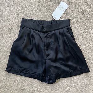 Zara Satin Effect Pleated High Waisted Shorts